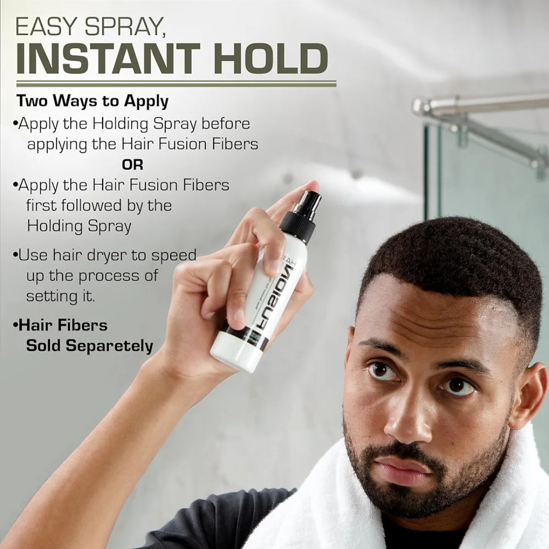 Real Human Hair Fibers + Water Resistant Holding Spray