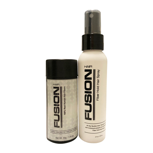 Real Human Hair Fibers + Water Resistant Holding Spray